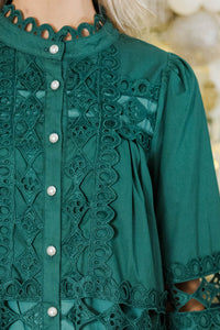 Hearing The Bells Emerald Crochet Dress