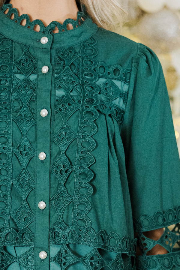 Hearing The Bells Emerald Crochet Dress