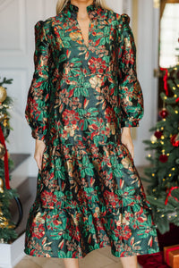 Always On My Mind Emerald Brocade Midi Dress