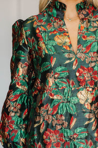 Always On My Mind Emerald Brocade Midi Dress