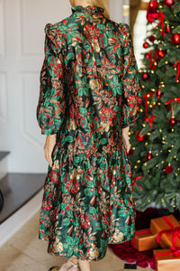 Always On My Mind Emerald Brocade Midi Dress