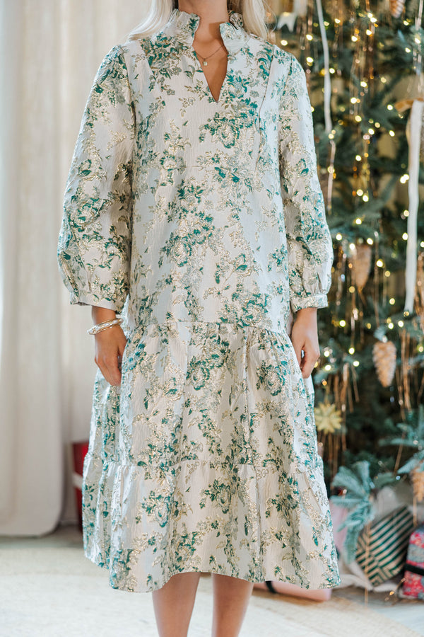 Always On My Mind Gold Brocade Midi Dress