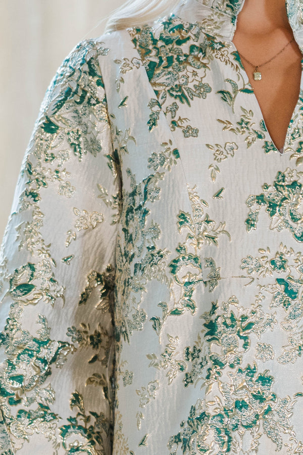 Always On My Mind Gold Brocade Midi Dress