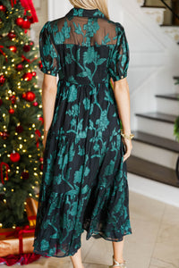 Waited All Year Emerald Embroidered Midi Dress