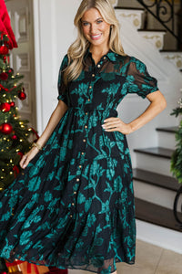 Waited All Year Emerald Embroidered Midi Dress