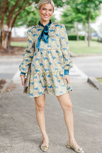 Never Too Late Teal Brocade Dress