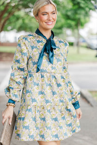 Never Too Late Teal Brocade Dress