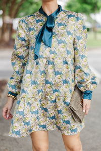 Never Too Late Teal Brocade Dress