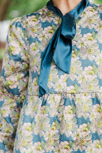 Never Too Late Teal Brocade Dress