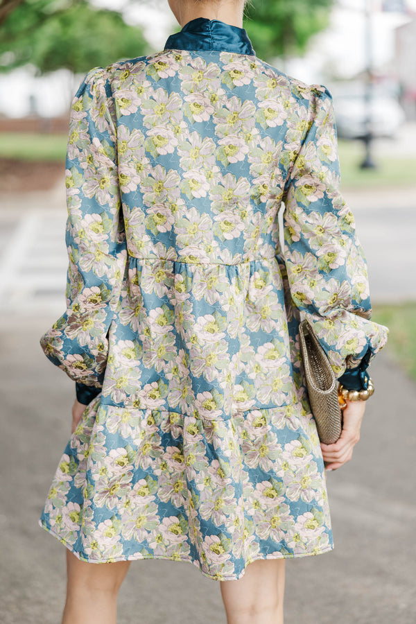 Never Too Late Teal Brocade Dress