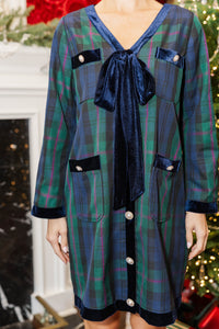 League Of Your Own Navy Plaid Shift Dress