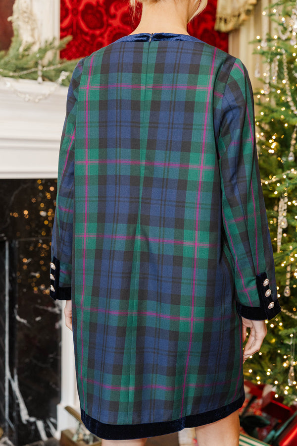 League Of Your Own Navy Plaid Shift Dress