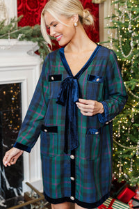 League Of Your Own Navy Plaid Shift Dress