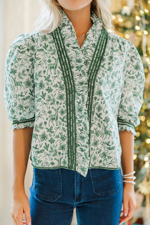 Out For The Day Green Toile Blouse