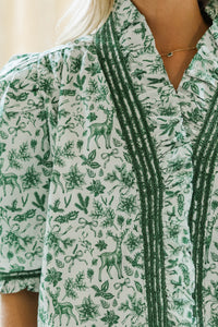 Out For The Day Green Toile Blouse