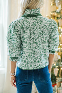 Out For The Day Green Toile Blouse