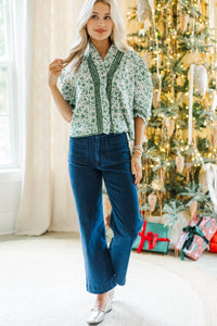 Out For The Day Green Toile Blouse