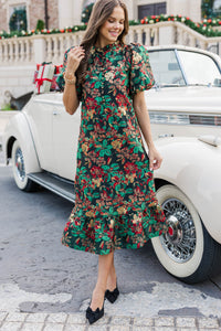 See The Light Emerald Floral Brocade Midi Dress
