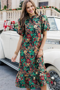 See The Light Emerald Floral Brocade Midi Dress