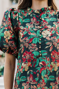 See The Light Emerald Floral Brocade Midi Dress