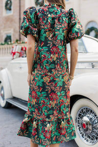 See The Light Emerald Floral Brocade Midi Dress