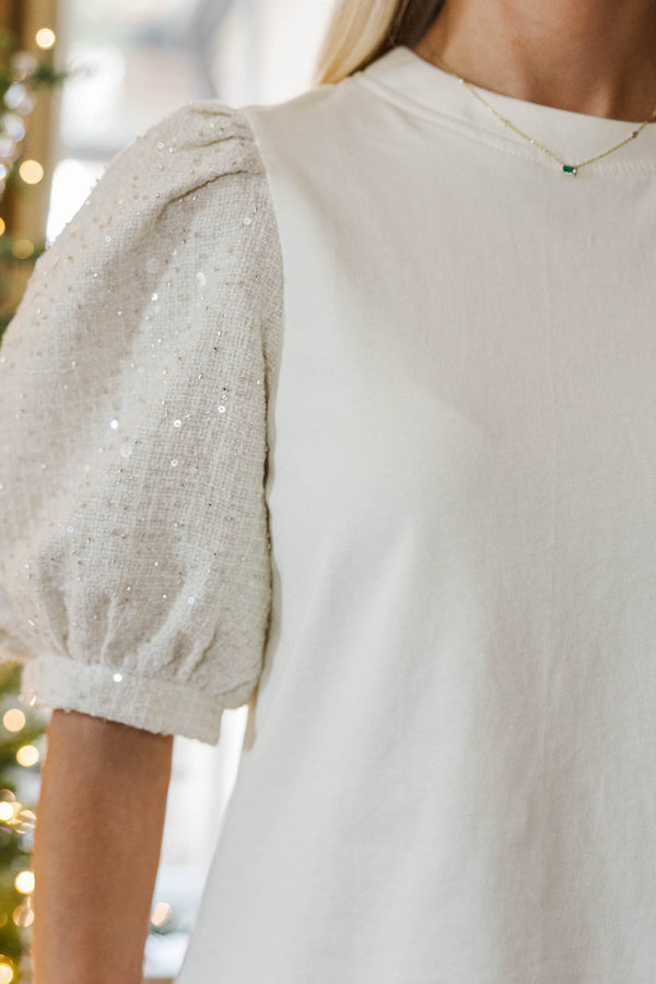 Take Your Chance Cream Sparkle Tweed Blouse