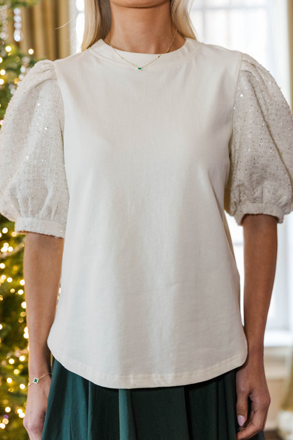 Take Your Chance Cream Sparkle Tweed Blouse