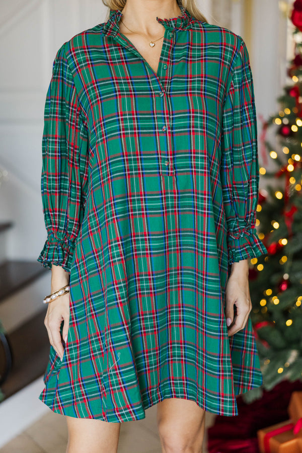 Under The Stars Green Plaid Tie Back Dress