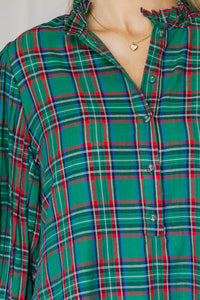 Under The Stars Green Plaid Tie Back Dress