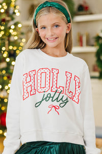 Girls: Holly Holiday White Polka Dot Graphic Sweatshirt