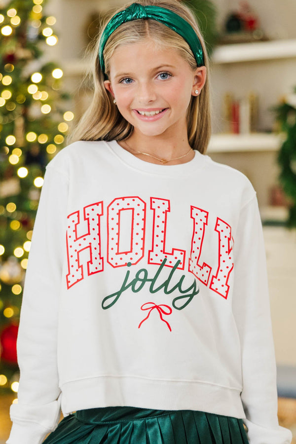 Girls: Holly Holiday White Polka Dot Graphic Sweatshirt