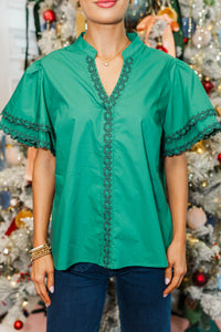 Free To Be You Emerald Green Rickrack Blouse