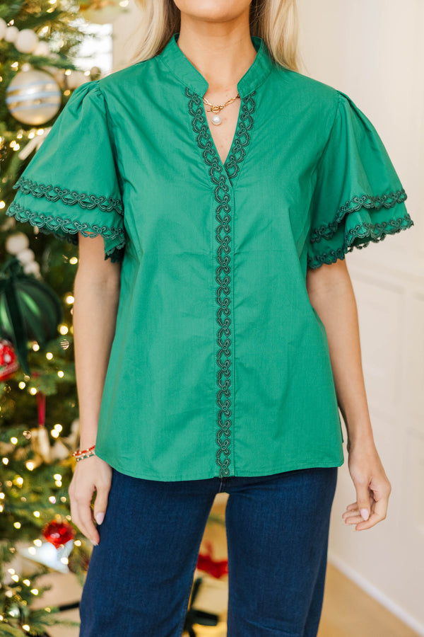 Free To Be You Emerald Green Rickrack Blouse