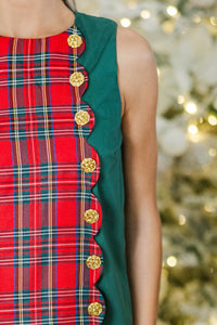 Speak Up Red Tartan Plaid Scalloped Dress
