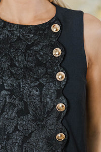 Speak Up Black Brocade Scalloped Dress