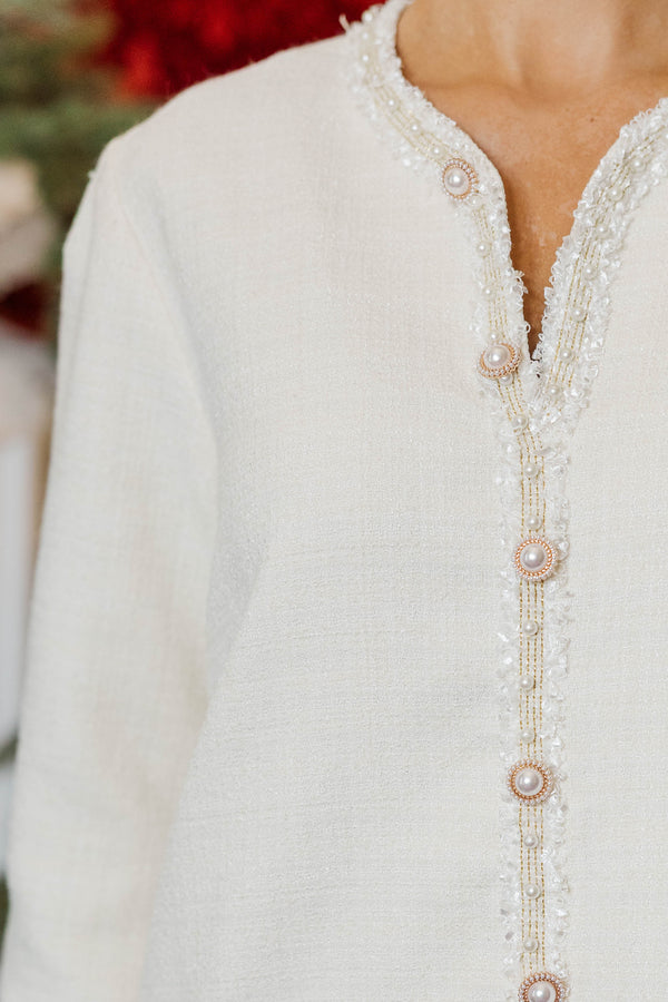 Speak Up Cream Tweed Dress