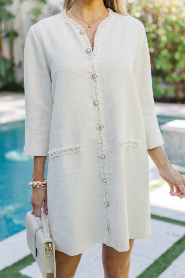 Speak Up Cream Tweed Dress