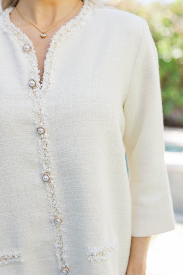 Speak Up Cream Tweed Dress