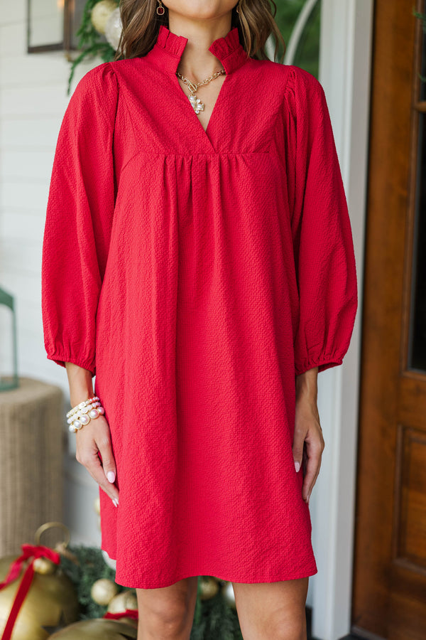 Above And Beyond Red Textured Shift Dress