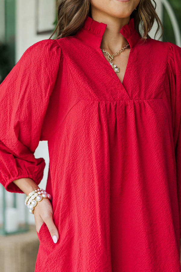 Above And Beyond Red Textured Shift Dress