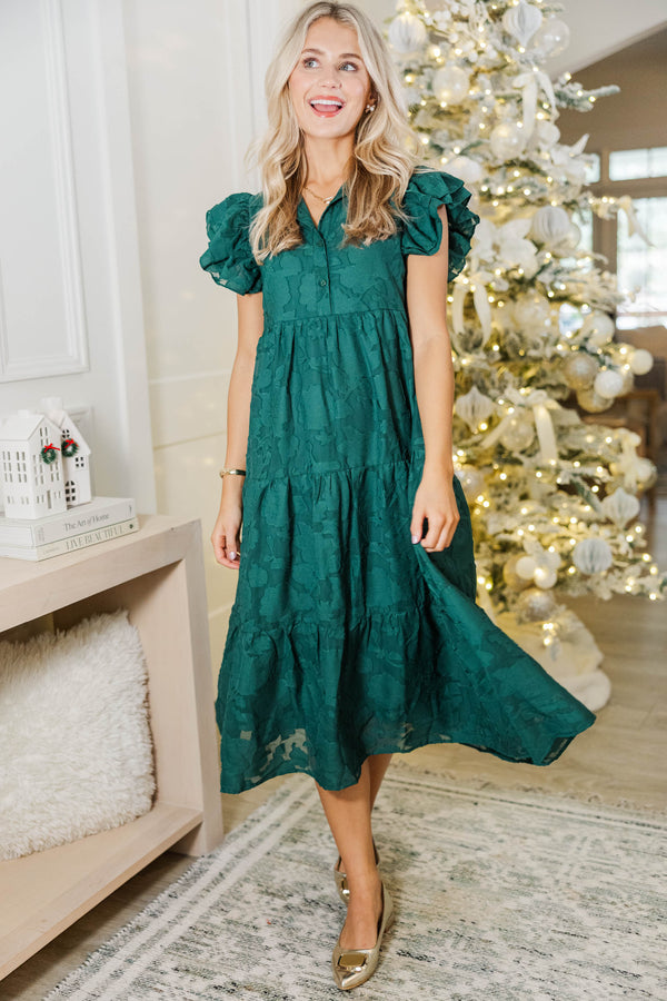 textured midi dress More Good Days Emerald Textured Midi Dress, Large - The Mint Julep Boutique