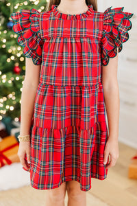 Girls: The Holland Red Plaid Scalloped Dress