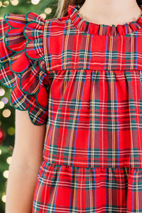 Girls: The Holland Red Plaid Scalloped Dress