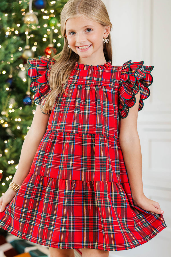 Girls: The Holland Red Plaid Scalloped Dress
