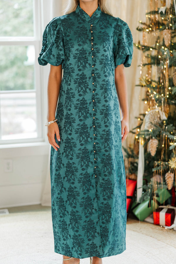 Listen To Me Emerald Green Brocade Midi Dress
