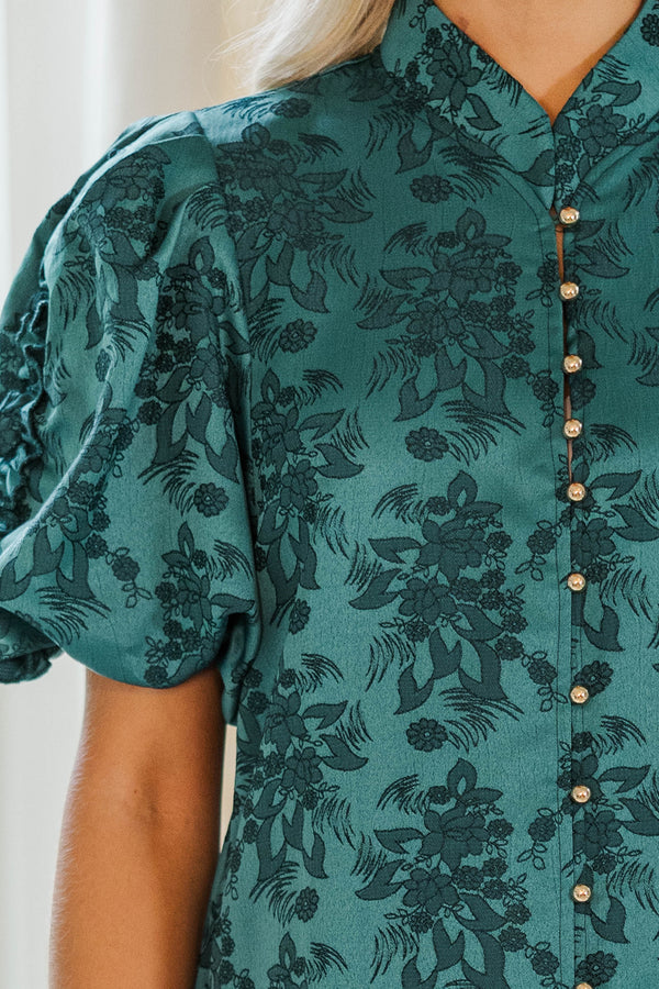 Listen To Me Emerald Green Brocade Midi Dress