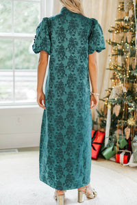 Listen To Me Emerald Green Brocade Midi Dress
