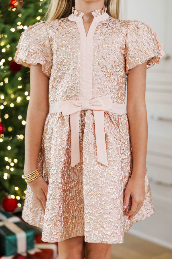 Girls: Vanilla Joy Pink Brocade Dress