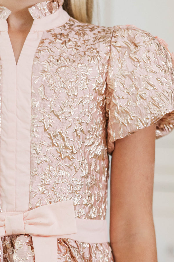 Girls: Vanilla Joy Pink Brocade Dress
