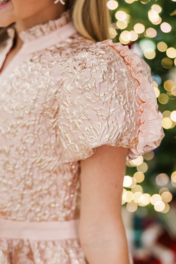 Girls: Vanilla Joy Pink Brocade Dress